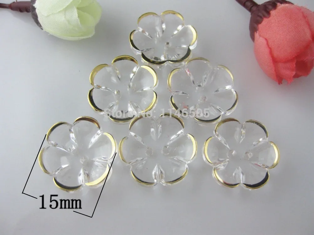 

150pcs/lot Acrylic buttons Flower shape 15mm 2 holes crystal buttons for sewing garment scrapbooking accessory para artesanato