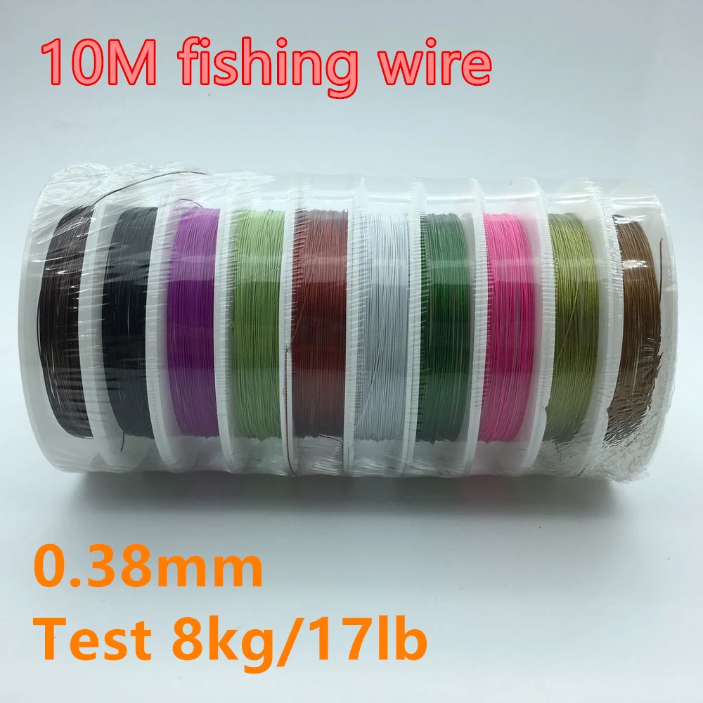 

10pcs/barrel colorful 10m 1*7 Strands Stainless Steel Wire Fishing Wire Trace Leader Coating Jigging Wire Lead Fish Jigging Line