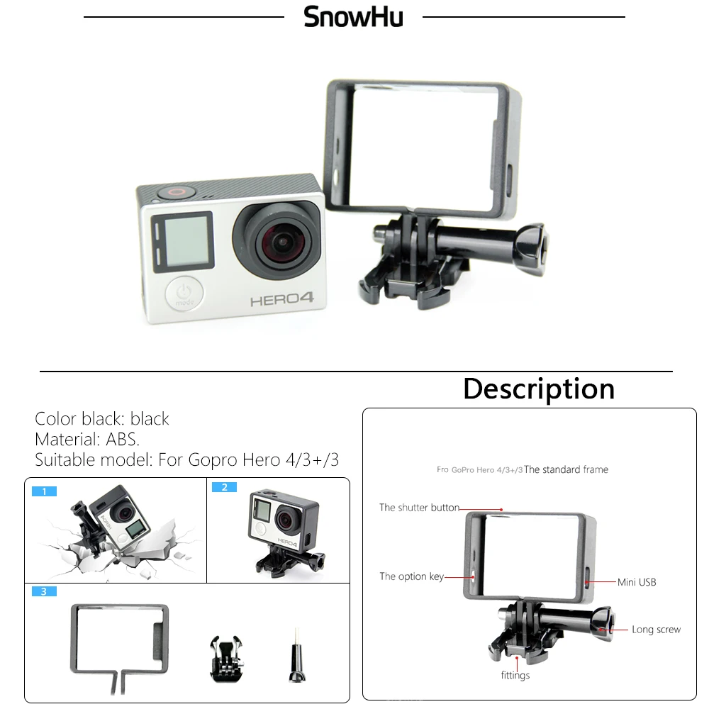 Комплект аксессуаров SnowHu для Go Pro водонепроницаемый чехол 60 м подводного