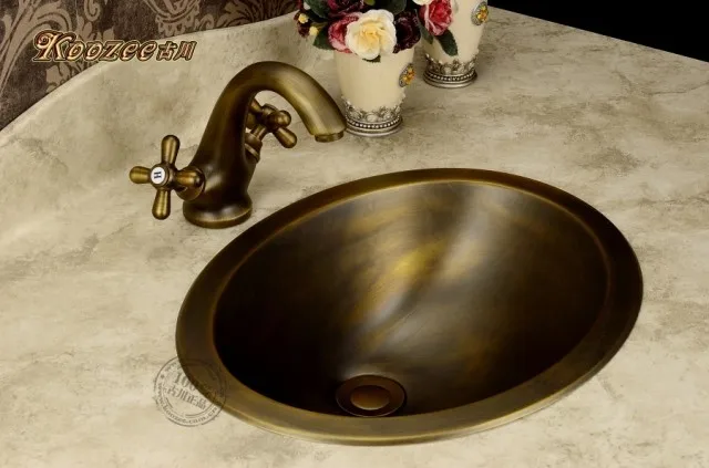 

European-style garden antique brass wash basin basin round bathroom sink