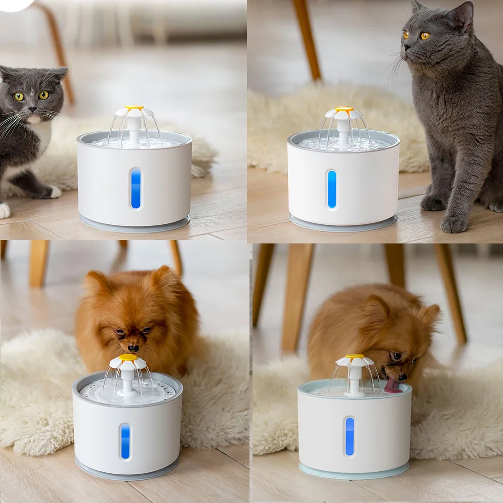 Автоматический питомец кошка фонтан воды 2.4L Pet фонтан воды цветок пластиковая крышка светодиодный автоматический Электрический диспенсер для напитков чаша