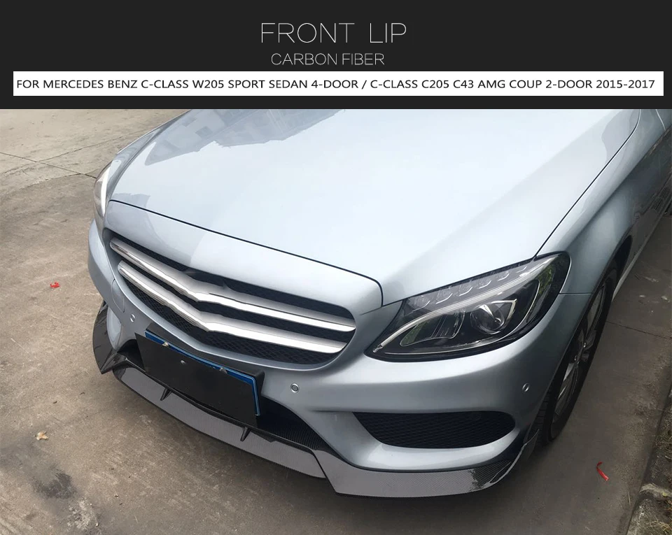 C Класс углеродного волокна передний бампер спойлер для Mercedes Benz W205 Sport Sedan 4 двери C205 пара трансформер 15-17 C43 AMG