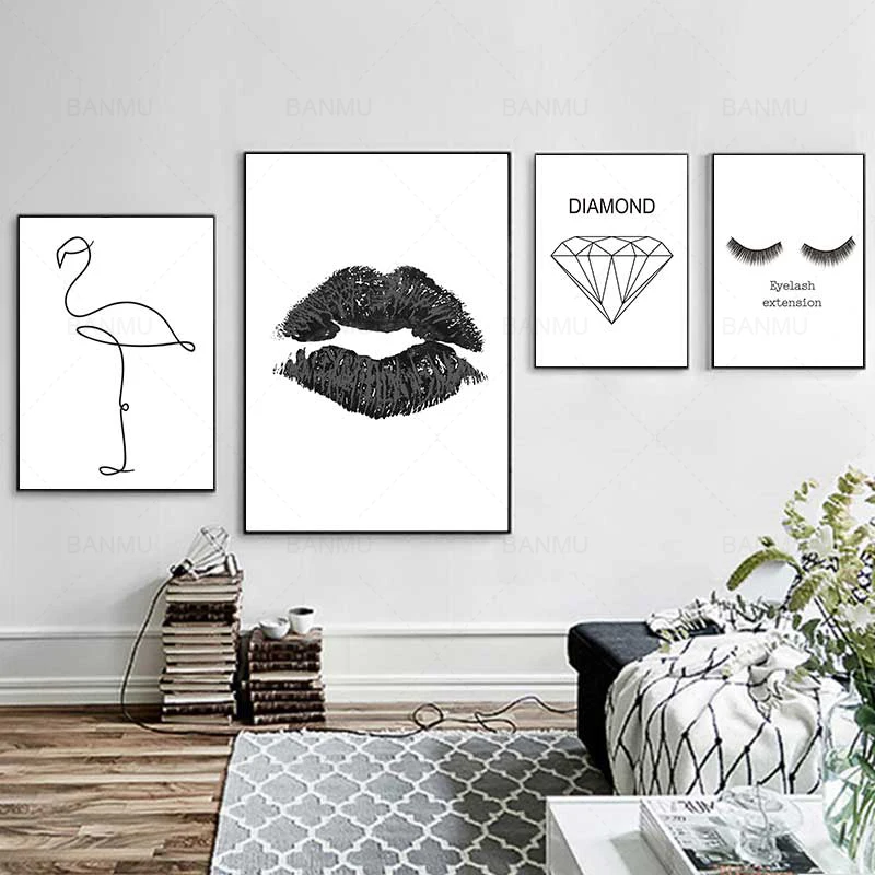 Nordic poster Black and white minimalistic canvas painting abstract wall art print picture for living room decoration | Дом и сад