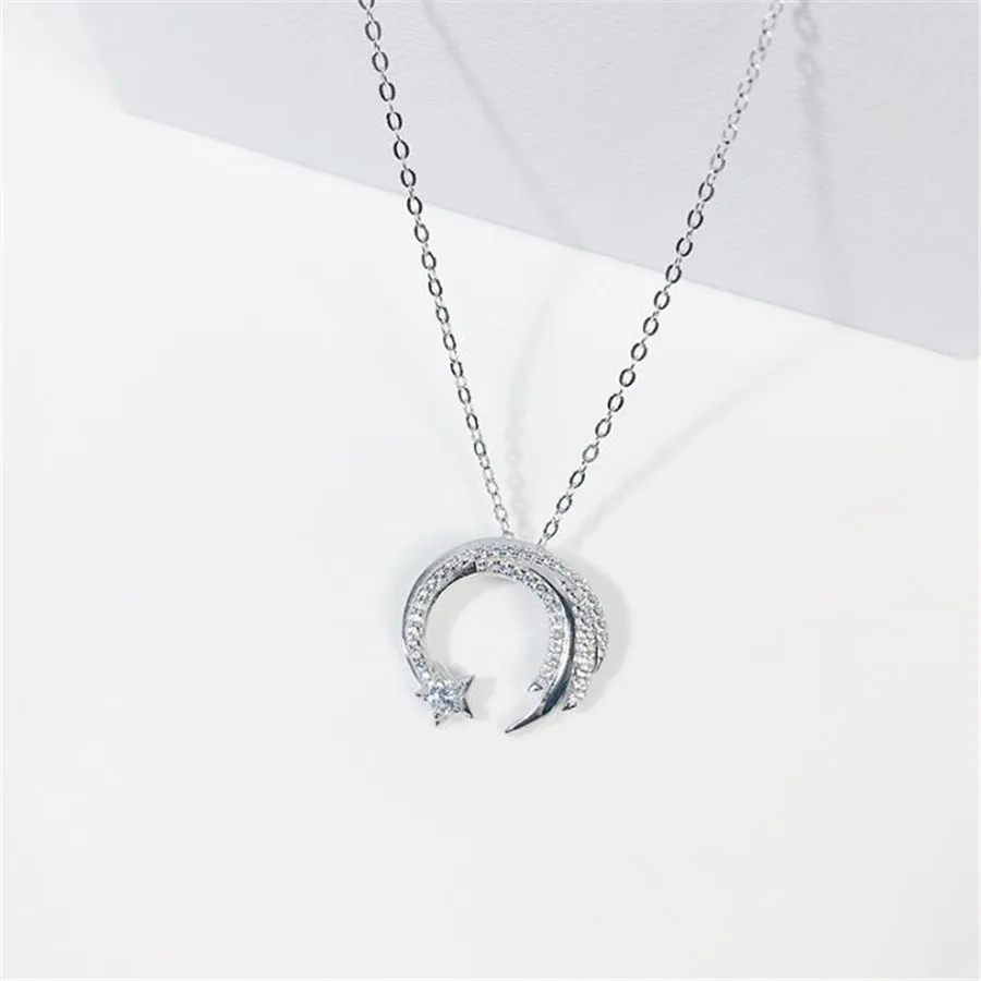 YIKUF88 925 Sterling Silver Moon Necklace Meteor Love Star Pendant Fashion Wild for women | Украшения и аксессуары