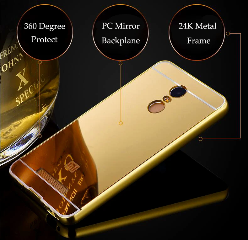 Для Xiaomi Redmi Note 4x покрытие корпуса Алюминий Рамки + акриловой крышкой зеркала для
