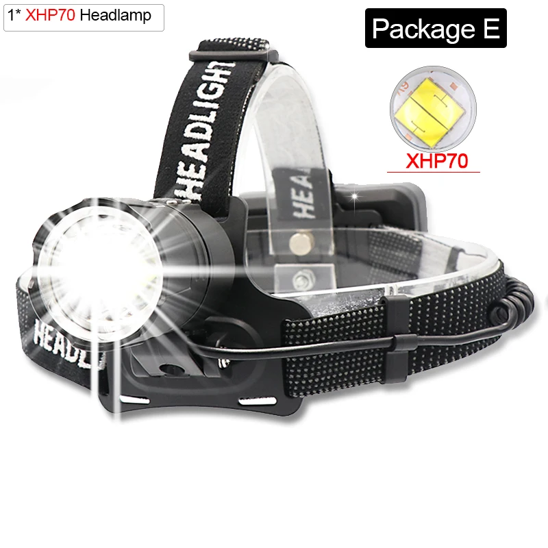 Package E 7500 люмен XHP-70.2 светодиодный налобный фонарь для рыбалки, кемпинга, фонарь высокой мощности, налобный фонарь, масштабируемый фонарик USB 18650 - Испускаемый цвет: Package E