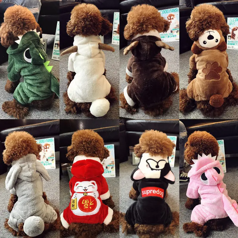 YODE Warm Pet Cat Dog Clothes Christmas New Year Monkey Transform Costume Cute Cartoon Dinosaur panda Fleece Hoodies For Chihu |