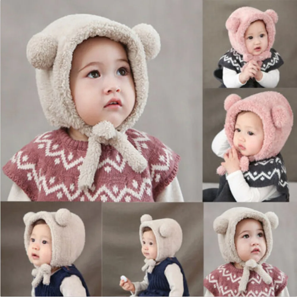 Winter Children Ear Hat Toddler Kids Baby Warm Wool Knit Beanie Fur Pom Boys Girls Cap 1D18 | Детская одежда и обувь