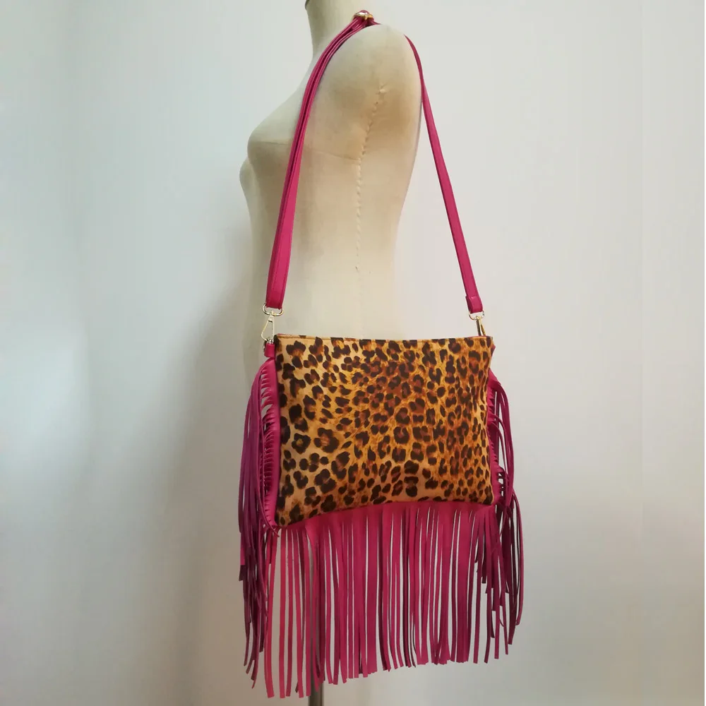 

Pink Fringe Leopard Messenger Bag Wholesale Blanks Cheetah Tassel Crossbody Bag Women Crossbody Tassel Handbag DOM1061218