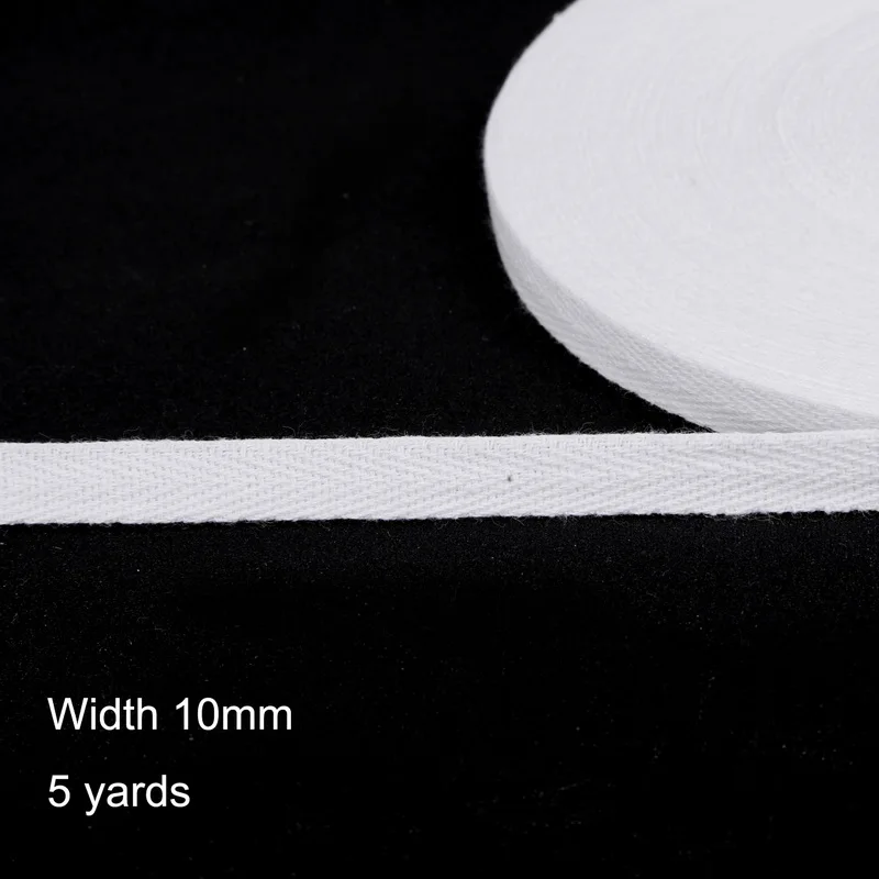 10mm White 5 ярдов/партия высокое качество белый ремень хлопок тесьма 10-50 мм елочка узор ленты DIY упаковка швейная одежда аксессуары - Цвет: 10mm White
