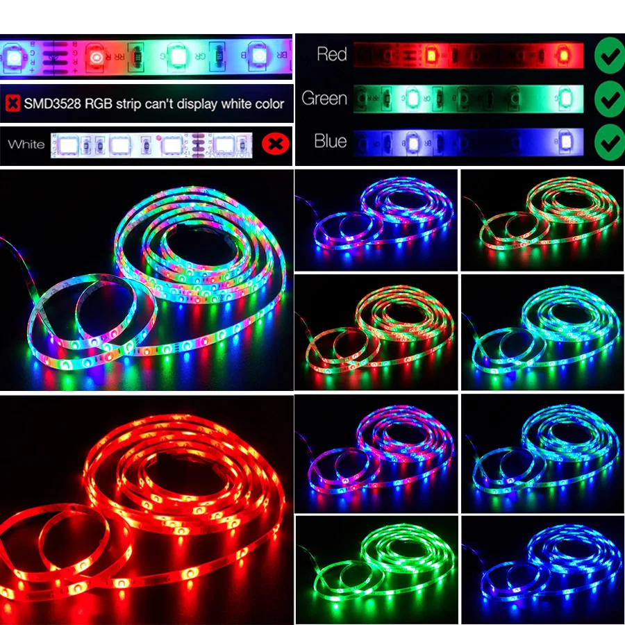 Светодиодный светильник 2835 SMD RGB лента 5 м 10 м 15 м 20 м DC12V 3528 гибкая RGB светодиодная лента e лента диод+ 24Key контроллер+ адаптер EU