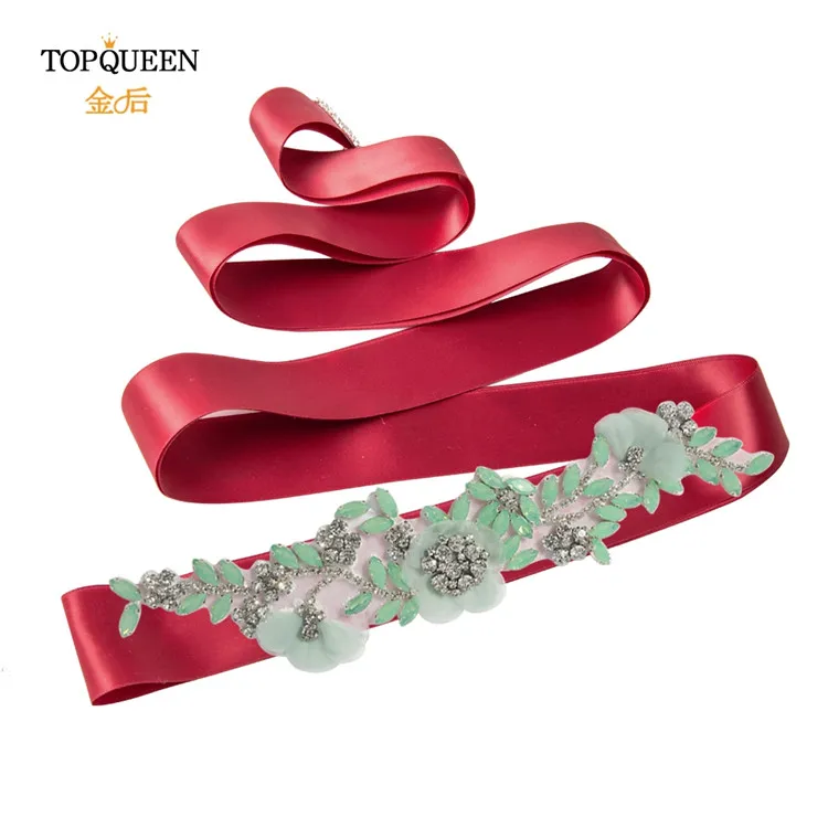 Wine red TOPQUEEN S419-G, свадебные аксессуары, ремень для свадебного платья, вечерние пояса с цветами, стразы, пояс с бриллиантами для вечернего платья - Цвет: Wine red