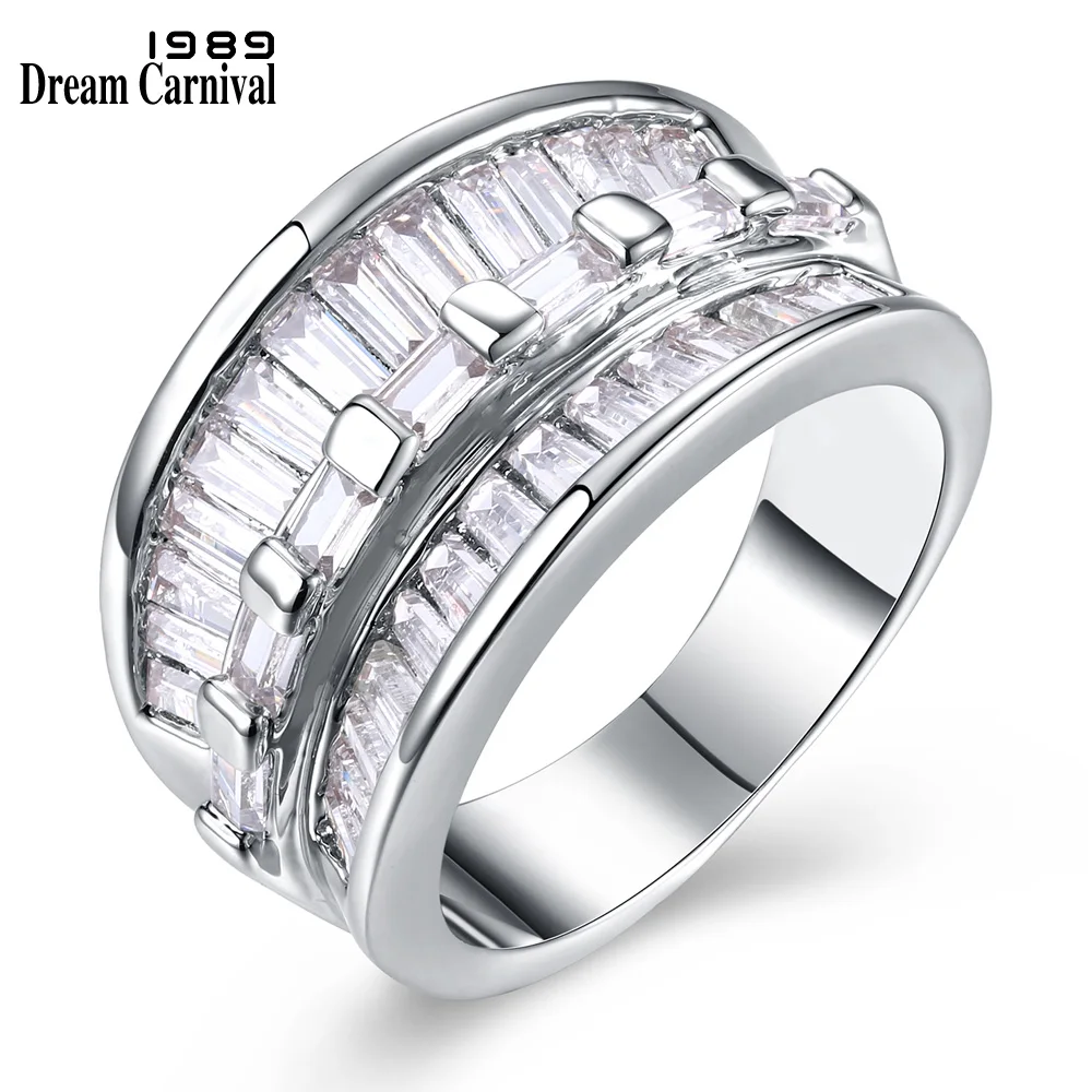 

DreamCarnival 1989 Crown Ring for Women Rhodium Gold Color Square Cut CZ Wedding Band Anillos Mujer Bagues Femme YR3898
