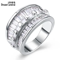 dreamcarnival 1989 crown ring for women rhodium gold color square cut cz wedding band anillos mujer bagues femme yr3898