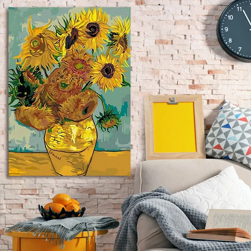 Цифровая краска по номерам Ван Гог ваза Подсолнух Модульная картина абстрактная
