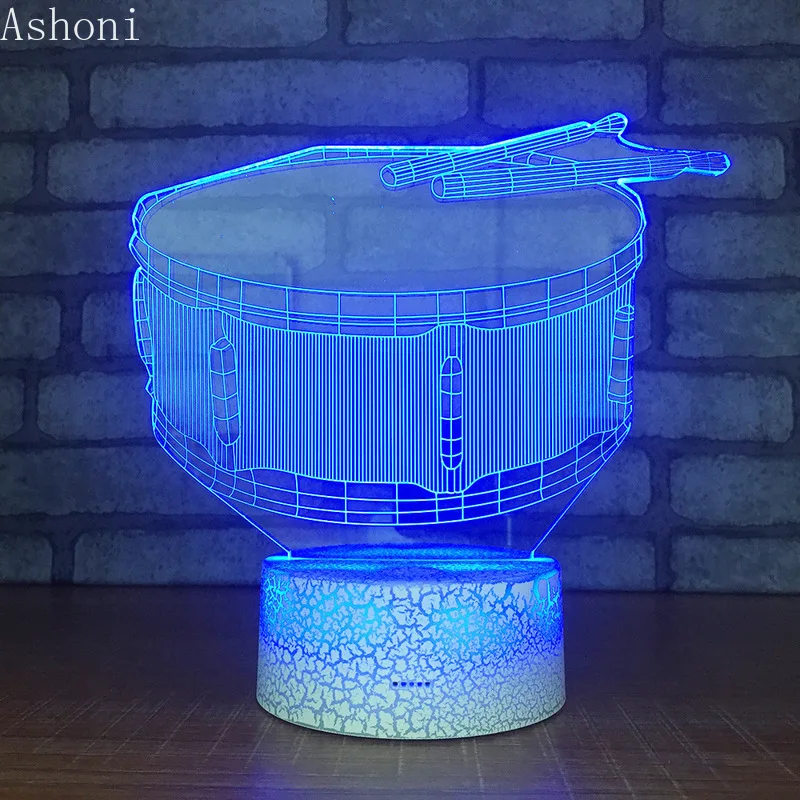 3D лампа в форме барабана настольные лампы для спальни светильник акриловая