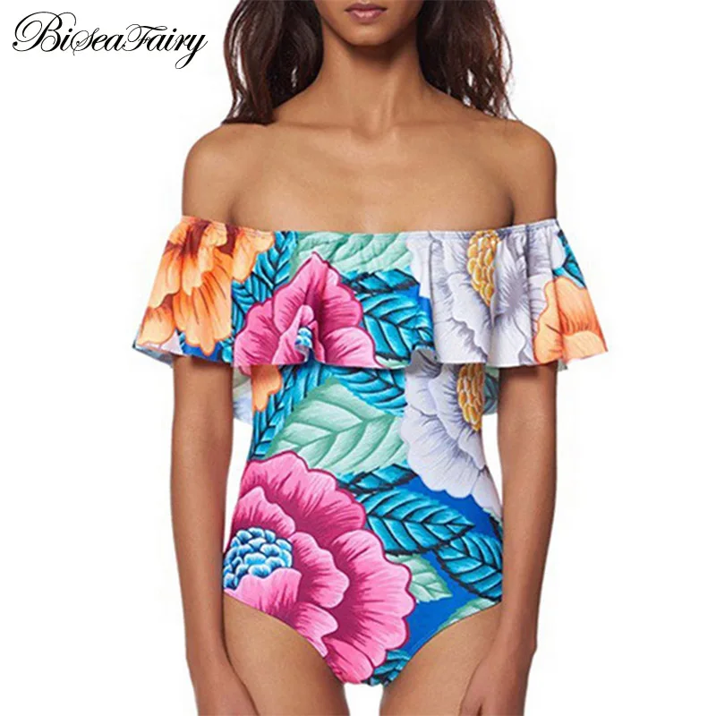 Женский купальник с цветочным принтом Biseafairy Цельный открытыми плечами и