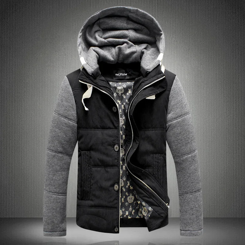 2015 New ! Autumn &amp Winter Men's Jacket England Style Slim Fit Warm Man Quilted Sleeve Coat Hooded Collar 3 colors plus 4XL 5XL |