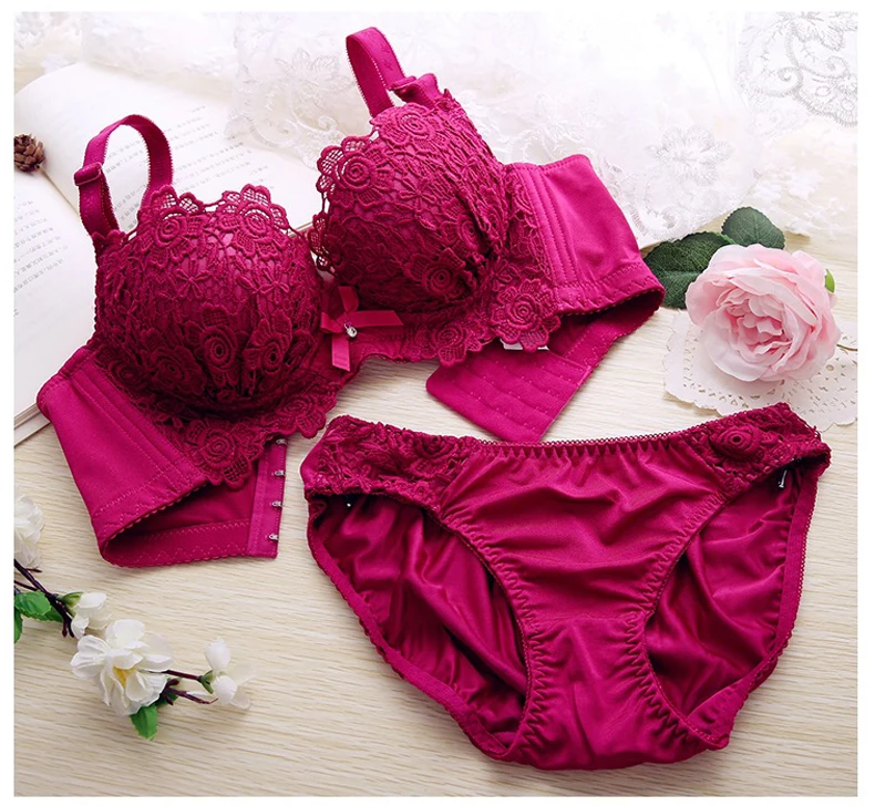 Queenral Бюстгальтер Push Up для Для женщин нижнее белье кружева вышивка Bralette комплект чашки Для женщин белье женское белье сексуальное нижнее белье комплект Бюстгалтер комплект нижнего белья лифчик женское бел