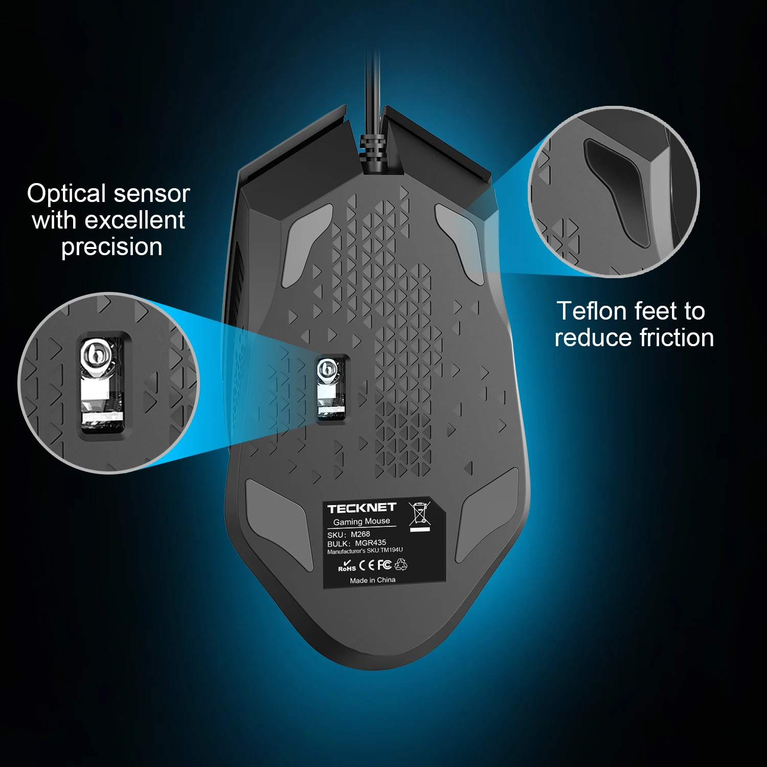 Оптическая игровая мышь TeckNet 2000 dpi регулируемая Проводная эргономичная USB 2 0 для