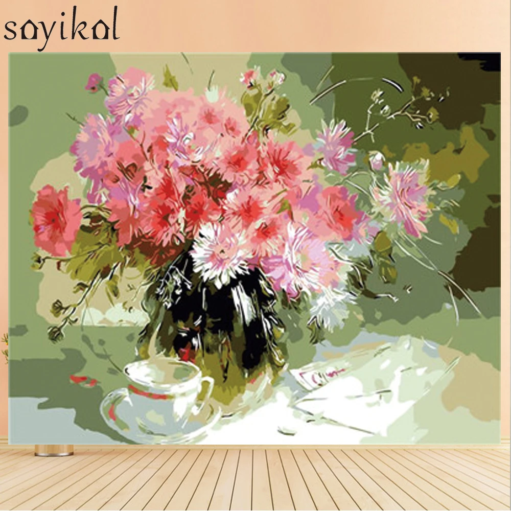 Ручная роспись Раскрашивание маслом оправа роза красный цветок DIY Цифровая