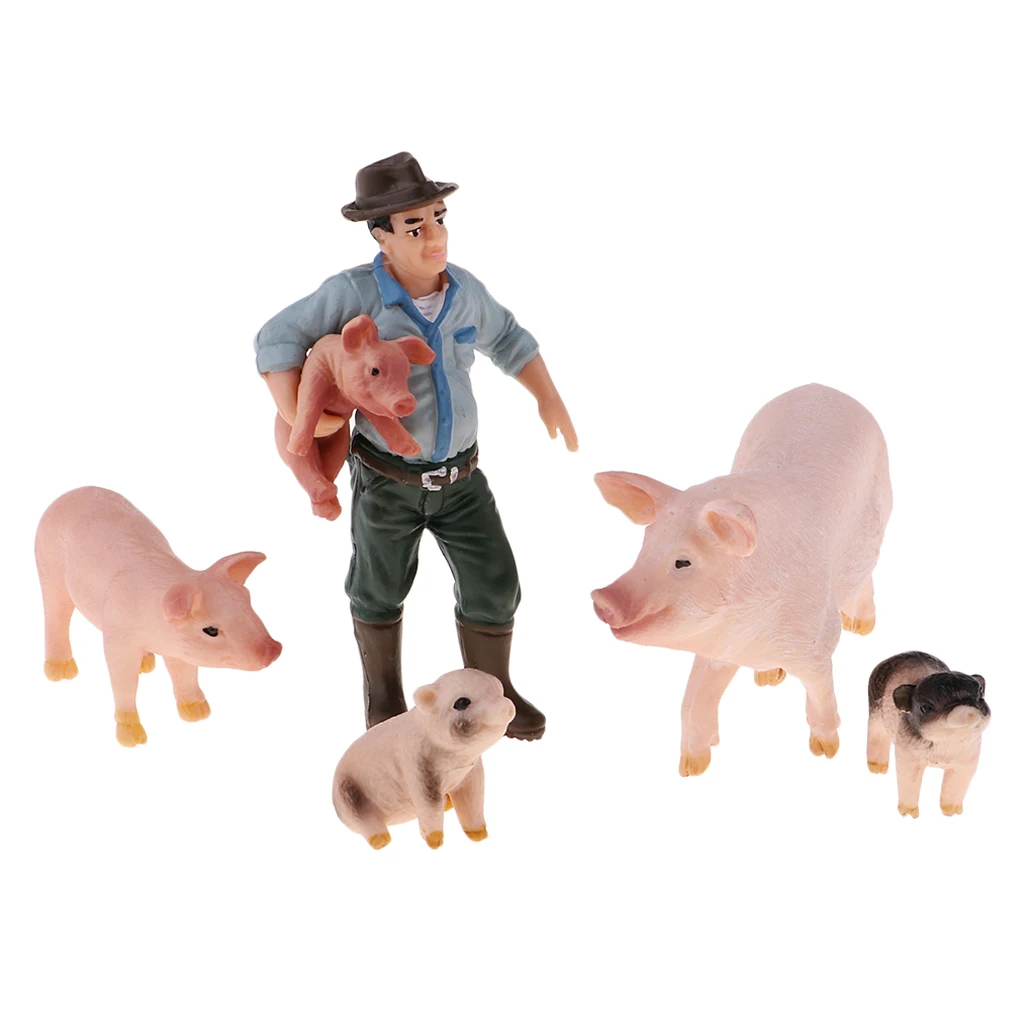

Plastic Farm Animals Toy Realistic Farm Animal Model Action Figure Collectible - Farmer & 4 Pigs