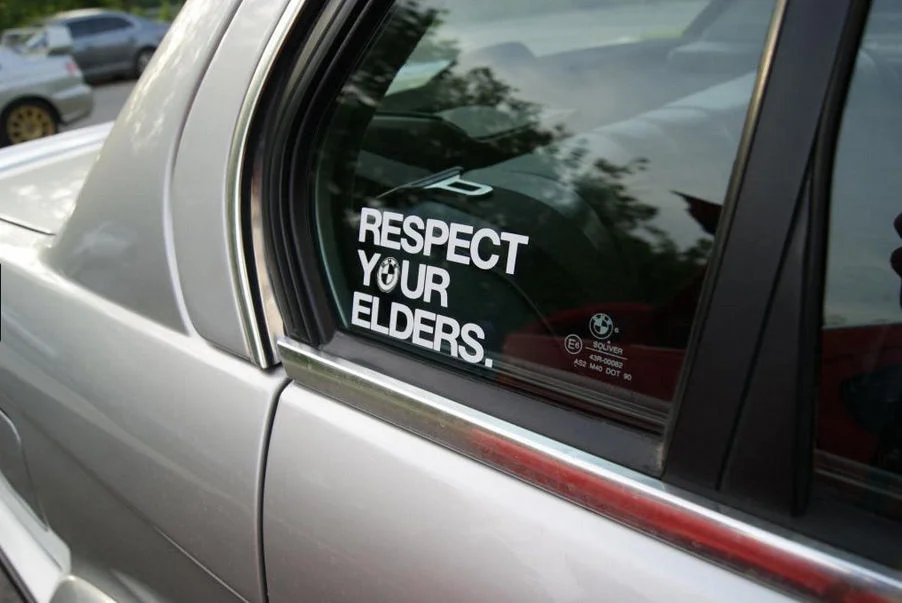 

(2Pcs) Two () 5.5" x 3" RESPECT YOUR ELDERS window decal sticker Euro Style