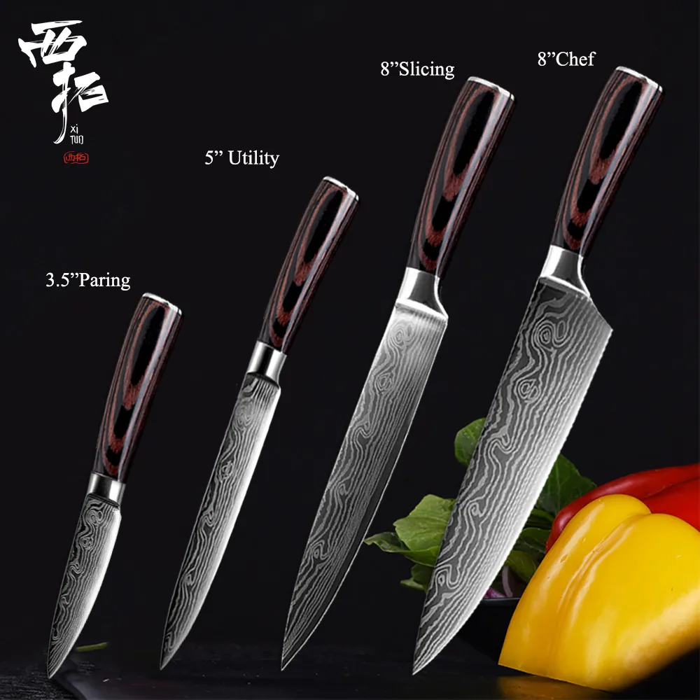 XITUO набор поварских ножей из нержавеющей стали, японский нож Santoku, острый нож для нарезки, кухонный инструмент для приготовления пищи, деревянная ручка - Цвет: 4PCS-set-B