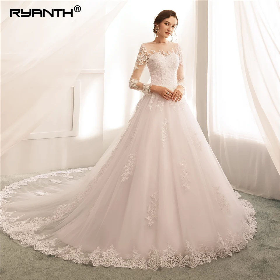 Женское свадебное платье с длинным рукавом Vestido de Noiva дешевое прозрачное бальное