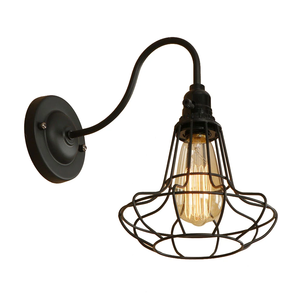 Новинка железная окрашенная кантри черная настенная лампа LED E27 ретро