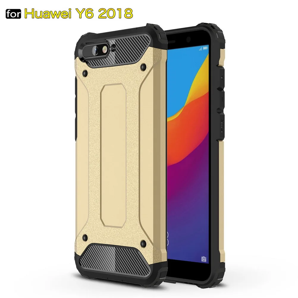 Золотой Противоударный чехол s для huawei Y6 чехол двухслойный Гибридный армированный Жесткий Чехол для задней панели для huawei Y6 Prime чехол Funda - Цвет: Золотой