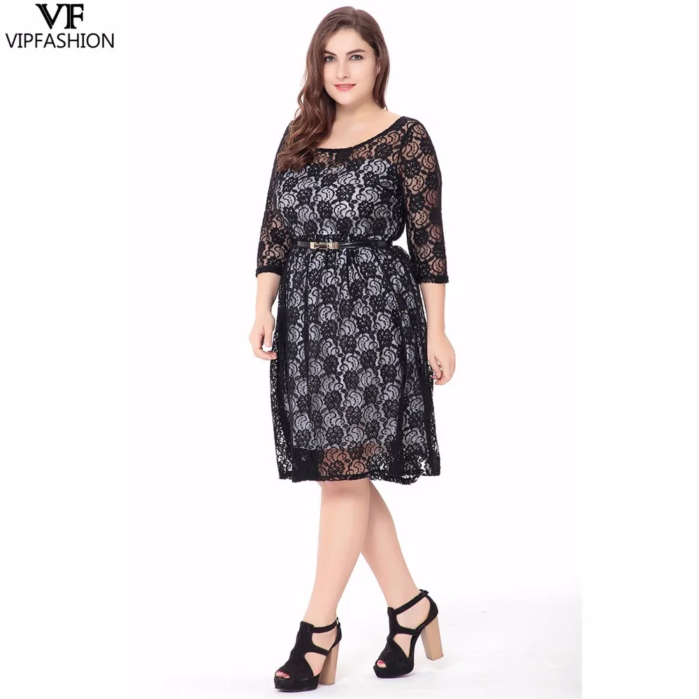 VIP FASHION 2019 New Products Plus Size Printed O-Neck Knee-Length Women's Dress Three Quarter Summer Ladies Casual | Женская одежда