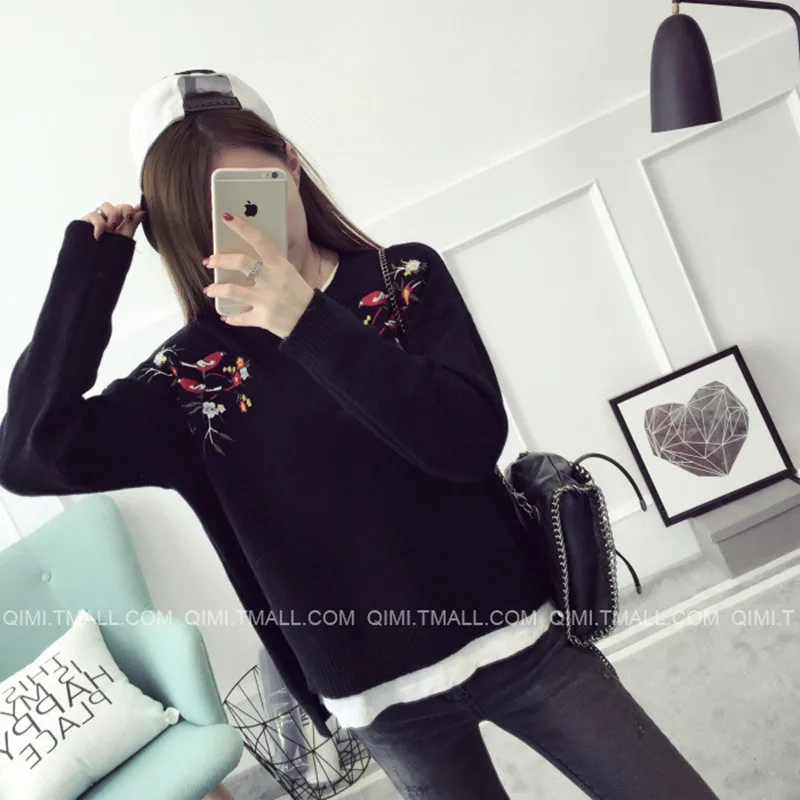

NEW hot sale women's autumn winter spring loose knit sweaters woman college wind sweet embroidery pullovers sweater