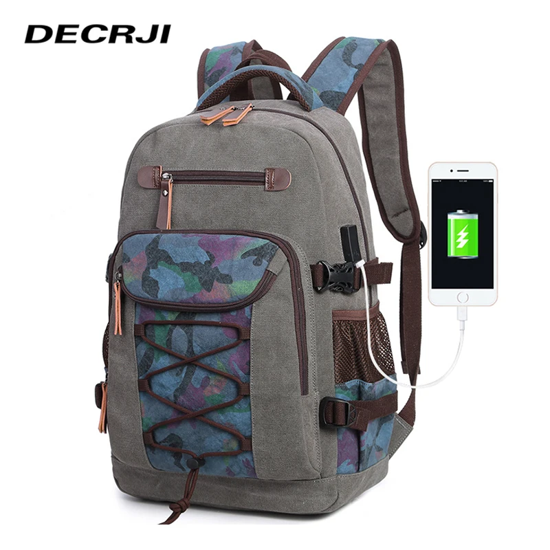 

DECRJI Laptop Unisex Backpack Men Women Canvas USB Student School Bags Casual Travel 2020 Mochila Rucksack Men Vintage