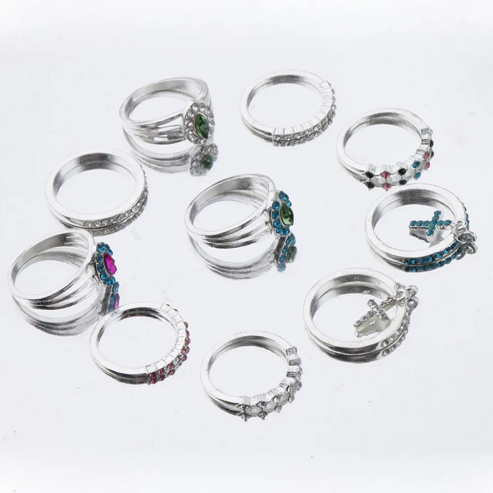 10 pcs set fashion creative vintage knuckle rings with cross pendant and rhinestone design female knokkels | Украшения и