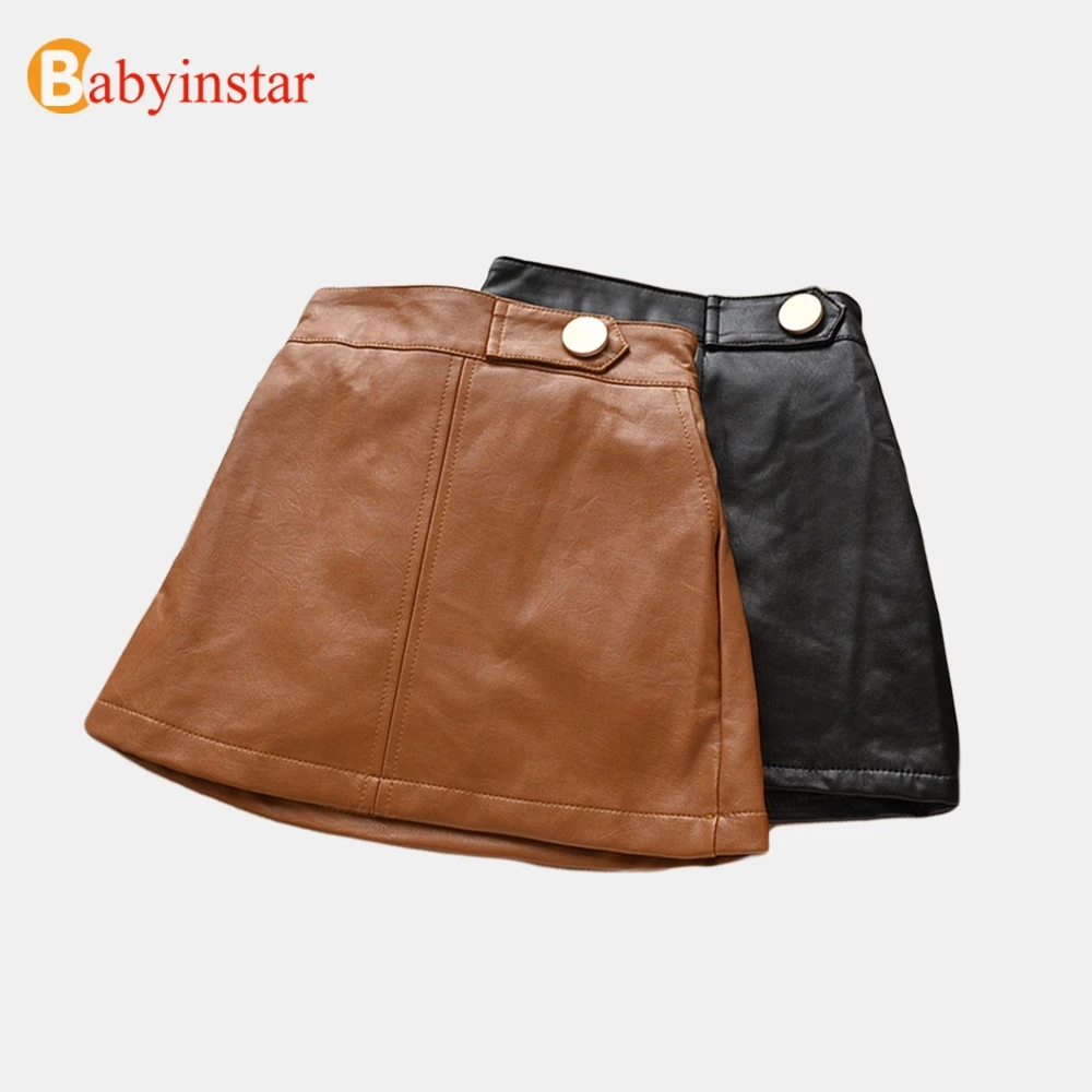 Babyinstar/Новинка г.; юбка для девочек; однотонная кожаная юбка с оборками; Одежда для маленьких детей; повседневные юбки для маленьких девочек