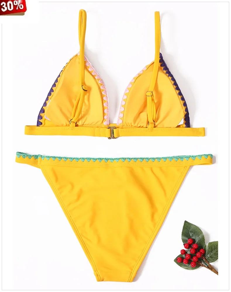 Желтый пляжный комплект из двух предметов пуловер мини купальники короткий плюс