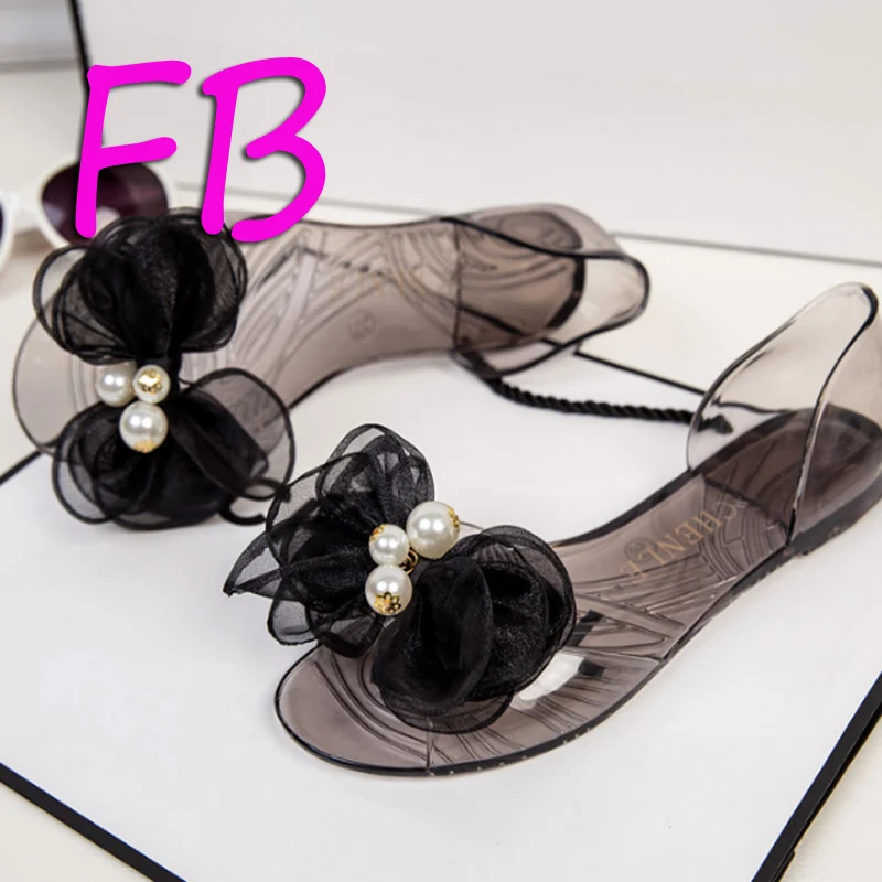 Пляжные сандалии с бабочкой и жемчугом Melissa Camellia прозрачные открытым носком 2019