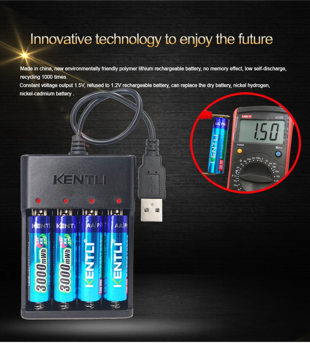 KENTLI 8 шт 1,5 v 3000 mwh AA перезаряжаемый литий-полимерный литий-ионный полимерный литиевый аккумулятор+ 4 слота USB умное зарядное устройство