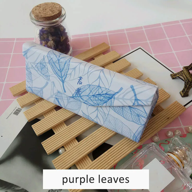 purple leaves Креативный складной портативный Чехол для очков с модным принтом фламинго, чехол для солнцезащитных очков, коробка для хранения очков ручной работы - Цвет: purple leaves