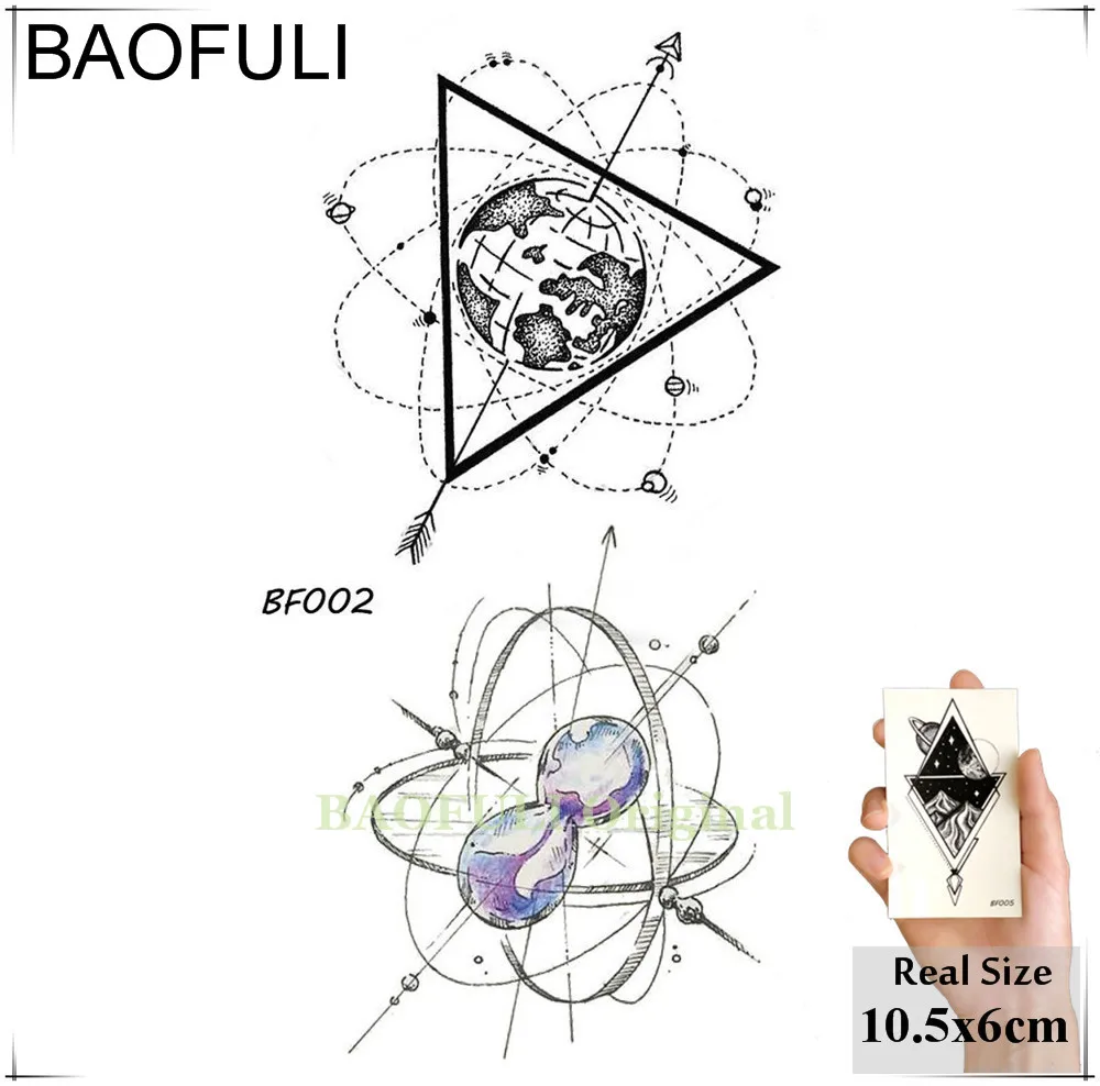 Баофули 25 Дизайн Детские наклейки для тела с временными татуировками геометрических космоса планеты треугольник черные наручные наклейки.