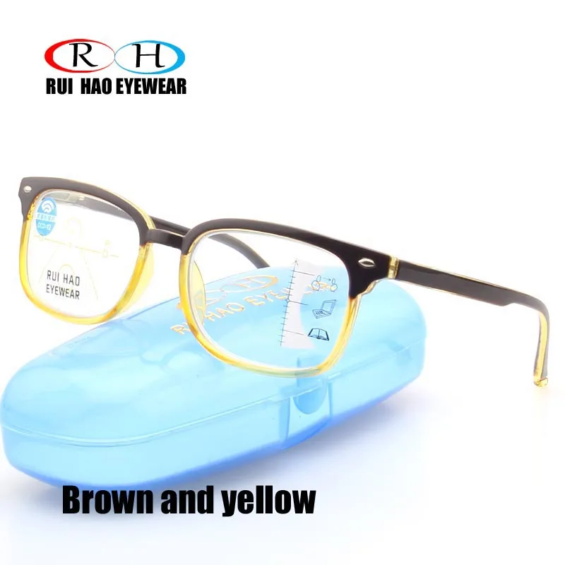 Brown and yellow Прогрессивные очки, Мультифокальные очки для чтения, очки для дальнозоркости, оправа для очков унисекс - Цвет оправы: Brown and yellow