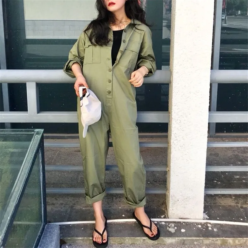 2018 длинный комбинезон женский хаки уличный стиль Pantalon Femme зеленый комбинезоны