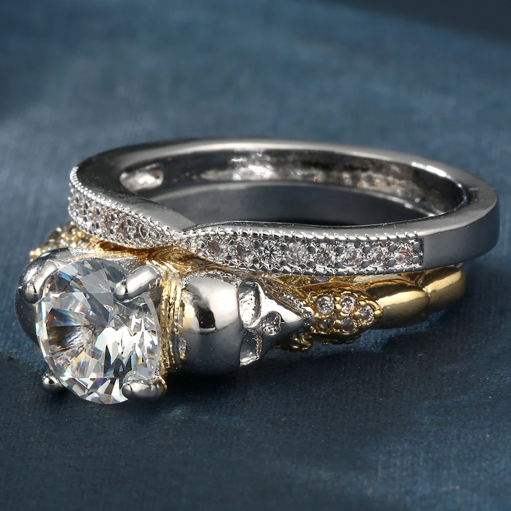 UFOORO Clear White CZ Skull Ring Set For Women Men Gold Filled Jewelry Vintage Skeleton Rings Sets His And Her | Украшения и