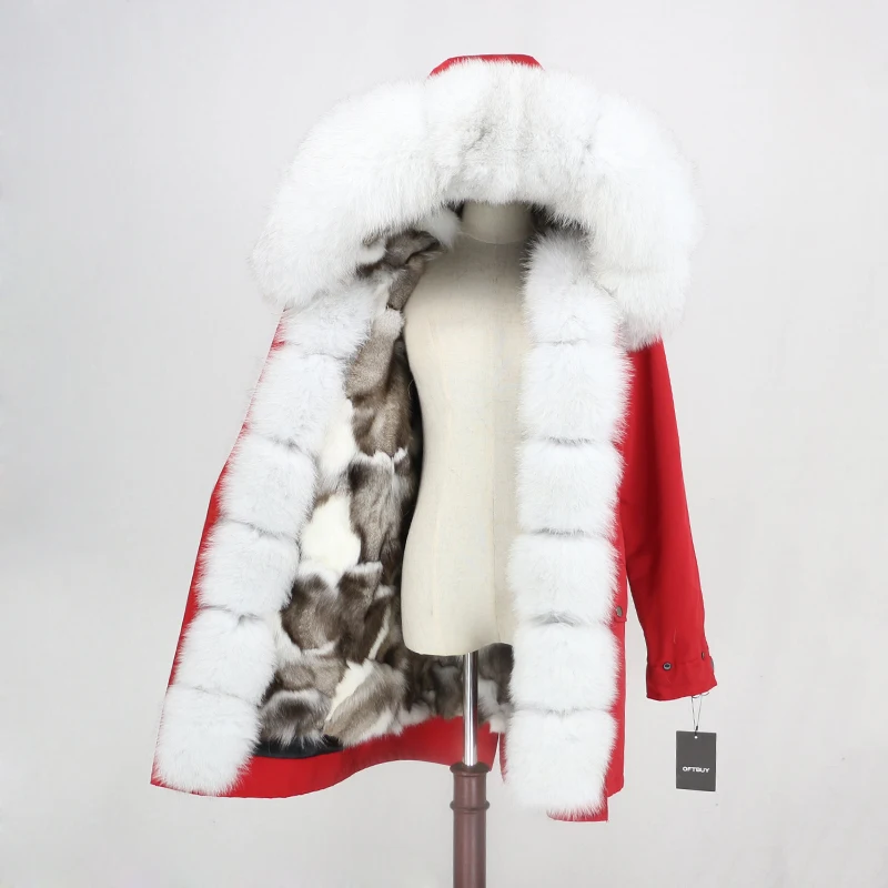 red silver white OFTBUY, водонепроницаемая парка, Длинные парки, натуральный Лисий мех, худи, натуральный Лисий мех, подкладка, зимняя куртка для женщин, Съемная куртка, уличная одежда, новинка - Цвет: red silver white
