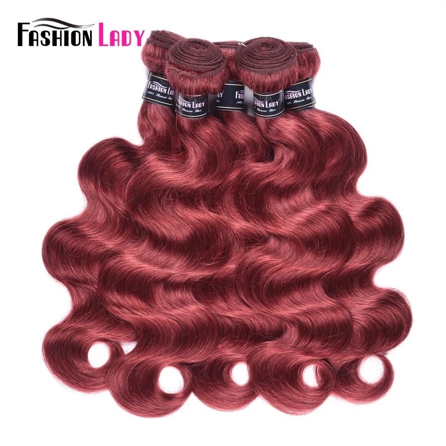 Модные женские предварительно окрашенные красные перуанские пучки Bodywave пряди