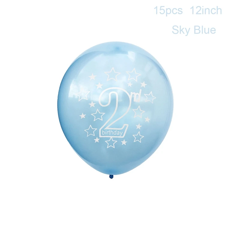 Sky Blue Йориу 15 шт с днем рождения 2 года воздушный шар детский душ мальчик девочка латексные шары набор конфетти 2-й день рождения украшения Дети - Цвет: Sky Blue