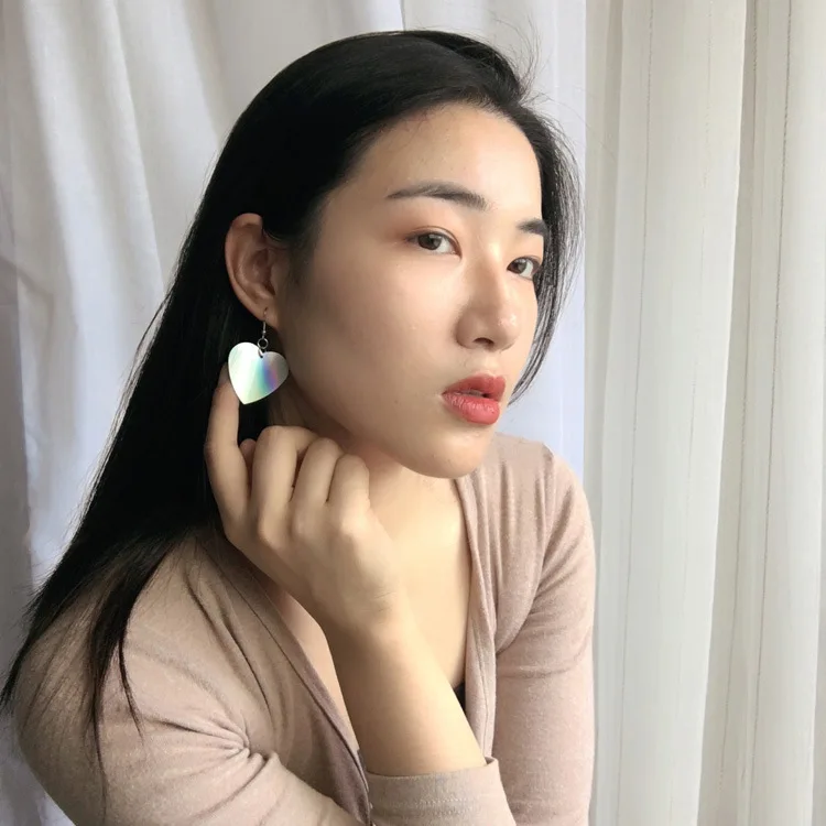 Trendy Big Sequin Heart Dangle Earrings for Women Minimalist Chic Silver Color Earing Gift For Friend Jewelry Accessories | Украшения и