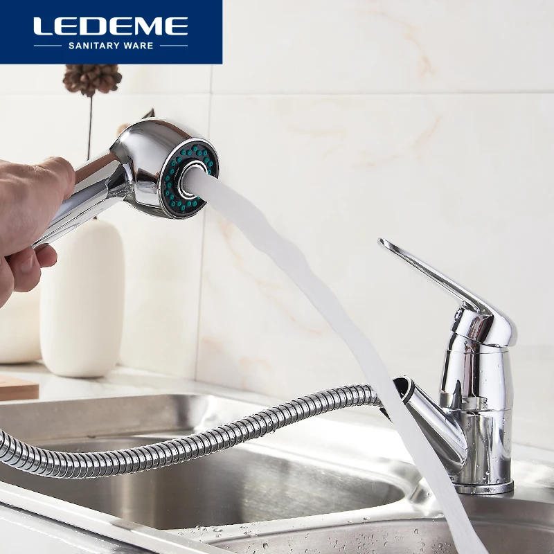 LEDEME Смеситель для кухни с вытягивающейся лейкой латунь Цвет: хром L6048 |