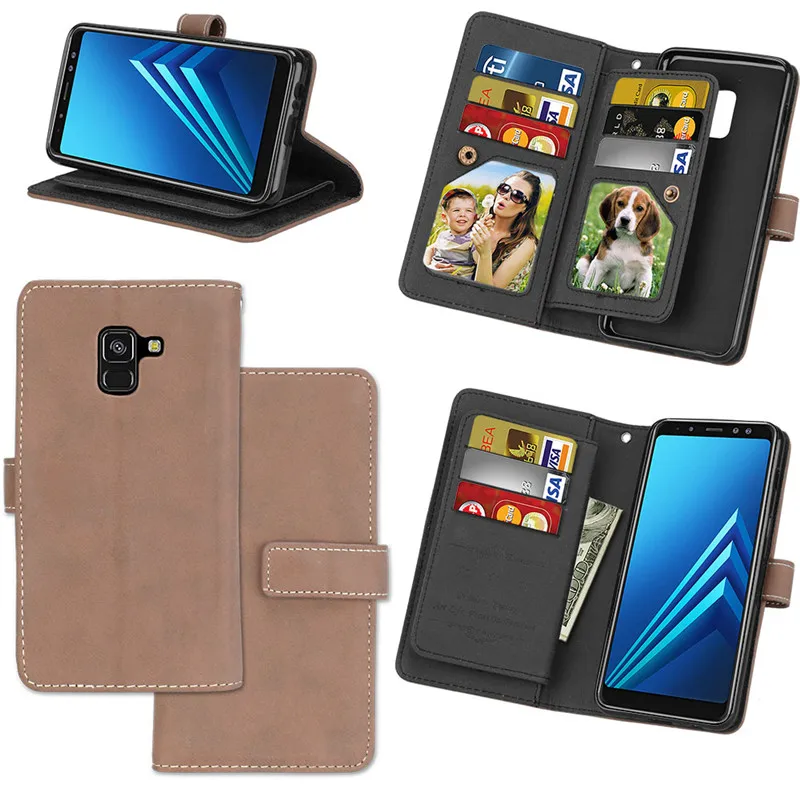Light Brown Для Samsung Galaxy J3 J5 J7 A3 A5 A7 A6 A8 плюс J4 J6 J8 чехол роскошный кожаный девяти карт чехол-портмоне с откидной крышкой - Цвет: Light Brown